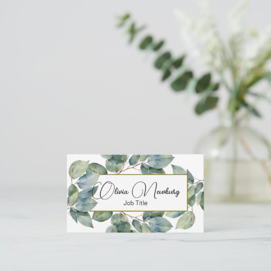 Mooie zacht groene blauwgroen botanische kalligraf visitekaartje (Staand voorkant)
