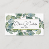 Mooie zacht groene blauwgroen botanische kalligraf visitekaartje (Voorkant)
