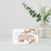 Mooie zacht perzik sinaasappel bloemkalligrafie visitekaartje (Staand voorkant)