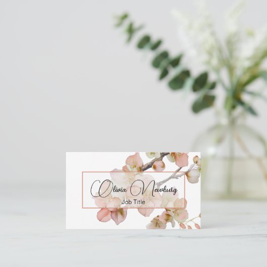 Mooie zacht perzik sinaasappel bloemkalligrafie visitekaartje (Staand voorkant)