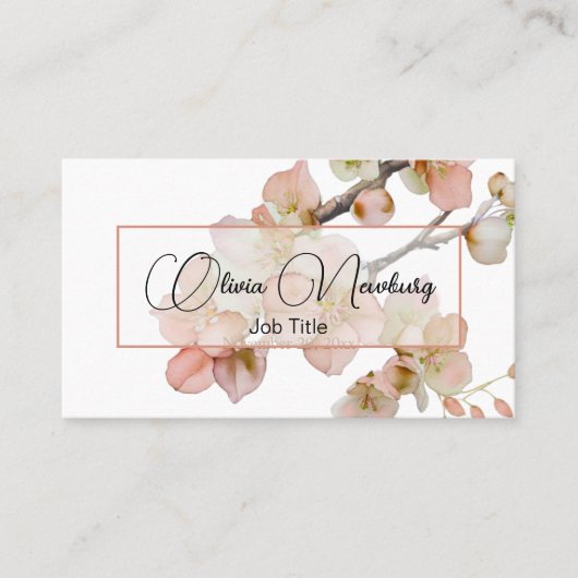 Mooie zacht perzik sinaasappel bloemkalligrafie visitekaartje (Voorkant)
