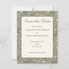 Mooie Zachte Bloemen op Saliegroen Gedempte Aardet Save The Date