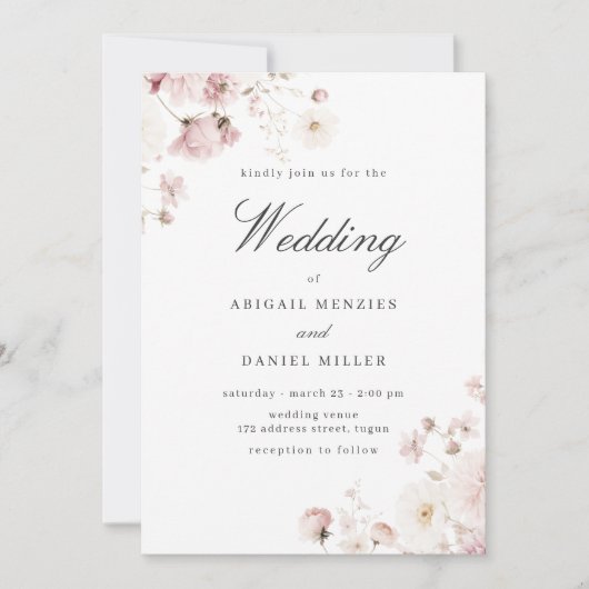 Mooie zachte blos bloemenbruiloft kaart (Voorkant)