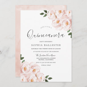 Mooie, zachte, lichtroze bloemen Quinceanera Kaart