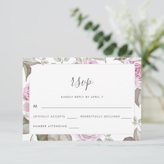 Mooie zachte Paarse Rozen bruiloft RSVP (Staand voorkant)
