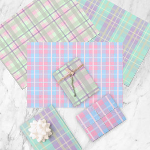 Mooie zachte pastel verjaardagsfeest plaid patrone inpakpapier vel