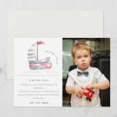 Mooie zachte rode blauwe zeilboot kinderen foto ve bedankkaart (Voorkant / Achterkant)