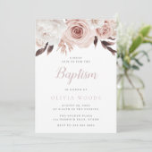 Mooie Zachte Roze Bloemen Baby Meisje Doop Kaart (Staand voorkant)