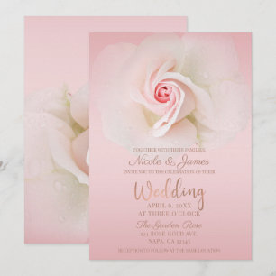 Mooie Zachte Roze Natte Roos Elegante Bruiloft Kaart