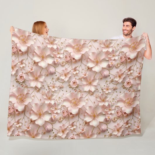Mooie zachte roze pastel bloemen fleece deken (In situ)