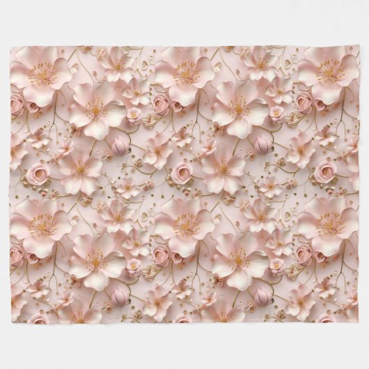 Mooie zachte roze pastel bloemen fleece deken (Voorkant (Horizontaal))