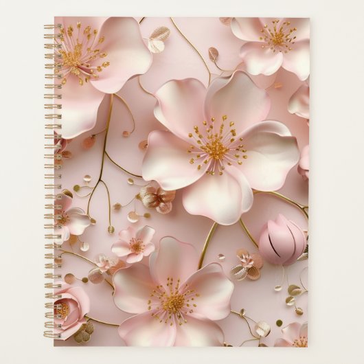 Mooie zachte roze pastel bloemen planner (Voorkant)
