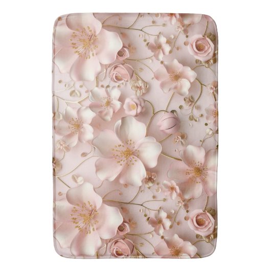 Mooie zachte roze pastelbloem badmat (Voorkant Verticaal)