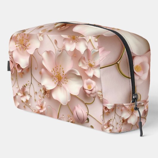 Mooie zachte roze pastelbloem bedrukt toilettasje (Rechterhoek)