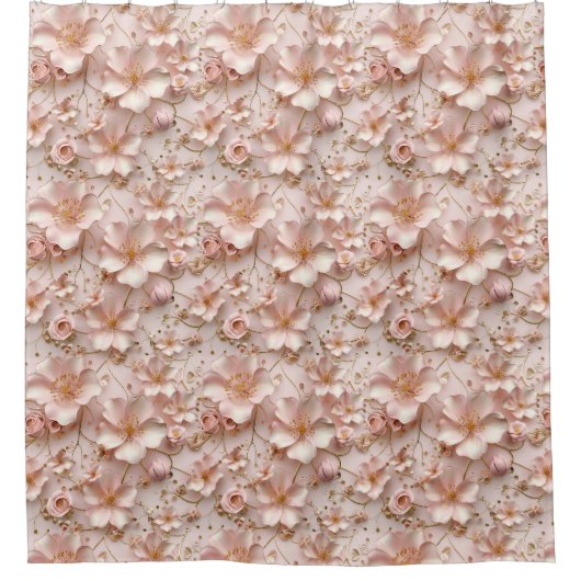 Mooie zachte roze pastelbloem douchegordijn (Voorkant)
