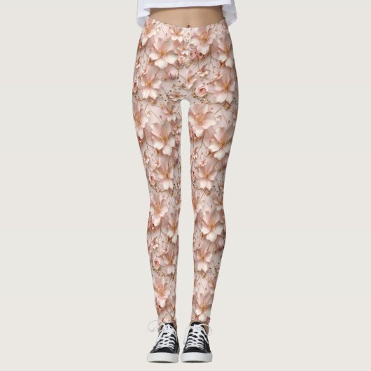 Mooie zachte roze pastelbloem leggings (Voorkant)