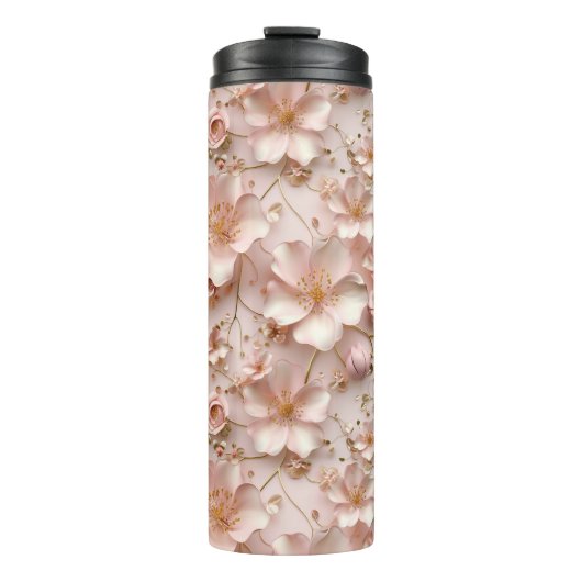 Mooie zachte roze pastelbloem thermosbeker (Voorkant)