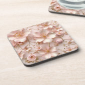 Mooie zachte roze pastelbloemen bier onderzetter (Linkerzijde)