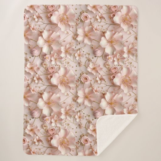 Mooie zachte roze pastelbloemen bloeien sherpa deken (Voorkant)