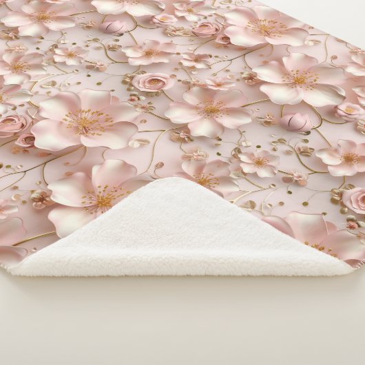 Mooie zachte roze pastelbloemen bloeien sherpa deken (3/4)