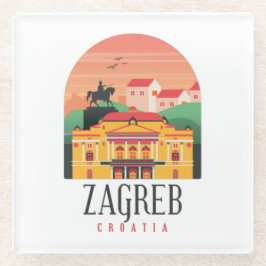 Mooie Zagreb Kroatië Cityscape Vintage Glazen Onderzetter