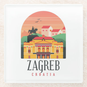 Mooie Zagreb Kroatië Cityscape Vintage Glazen Onderzetter