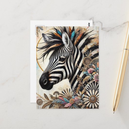Mooie Zebra Briefkaart (Voorkant / Achterkant in situ)