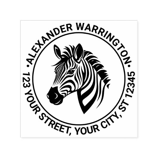 Mooie zebra kop naam retouradres  zelfinktende stempel (Design)