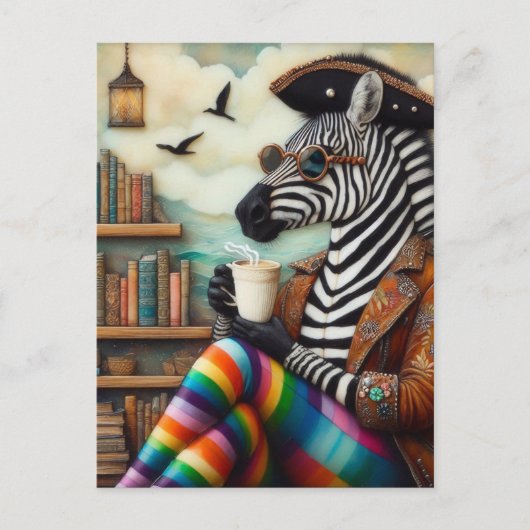Mooie Zebra piraat met koffie Briefkaart (Voorkant)