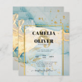 Mooie Zee Glas Gouden Trouw Uitnodiging Turquoise (Voorkant / Achterkant)