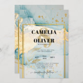 Mooie Zee Glas Gouden Trouw Uitnodiging Turquoise (Voorkant / Achterkant)