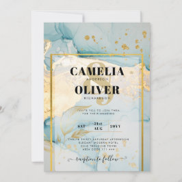 Mooie Zee Glas Gouden Trouw Uitnodiging Turquoise