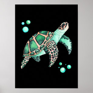 Mooie Zee Turtle Waterverf Poster