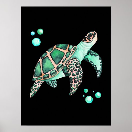 Mooie Zee Turtle Waterverf Poster (Voorkant)