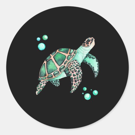 Mooie Zee Turtle Waterverf Ronde Sticker (Voorkant)