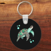 Mooie Zee Turtle Waterverf Sleutelhanger (Voorkant)