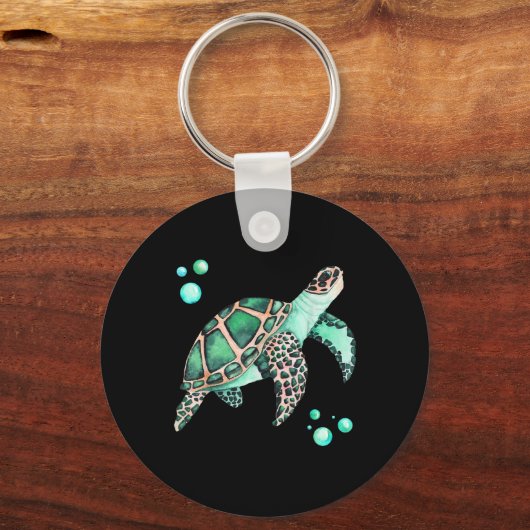 Mooie Zee Turtle Waterverf Sleutelhanger (Voorkant)