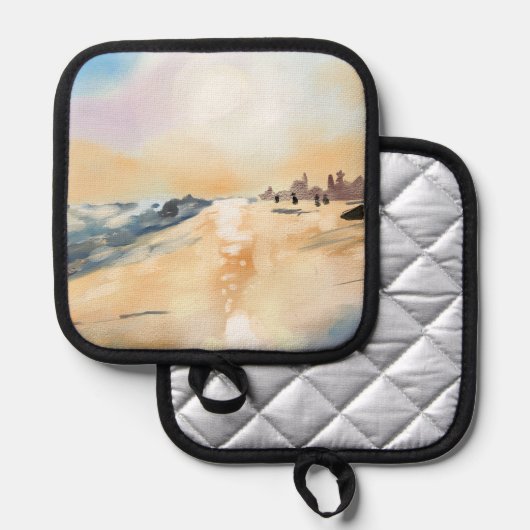 Mooie zeeen kant in olieverfschilderij pannenlap (Voorkant / Achterkant)