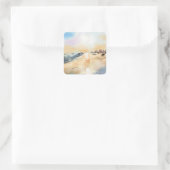 Mooie zeeen kant in olieverfschilderij vierkante sticker (Tas)