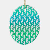 Mooie Zeehengstpatroon op Blauwgroen Keramisch Ornament (Rechts)
