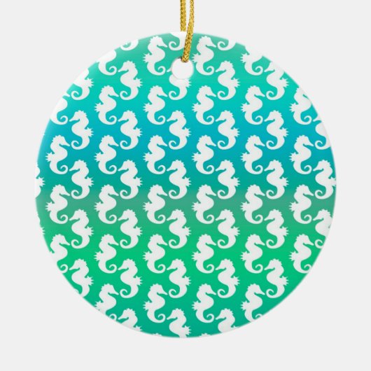Mooie Zeehengstpatroon op Blauwgroen Keramisch Ornament (Voorkant)