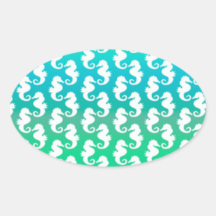 Mooie Zeehengstpatroon op Blauwgroen Ovale Sticker