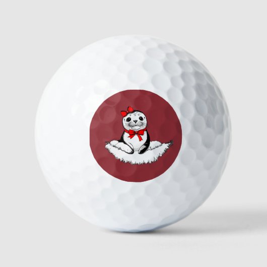 Mooie zeehond met strik – Kersteditie Golfballen (Voorkant)