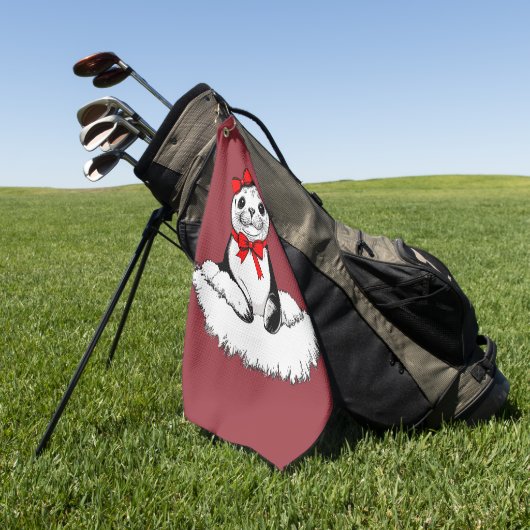 Mooie zeehond met strik – Kersteditie Golfhanddoek (Groen)