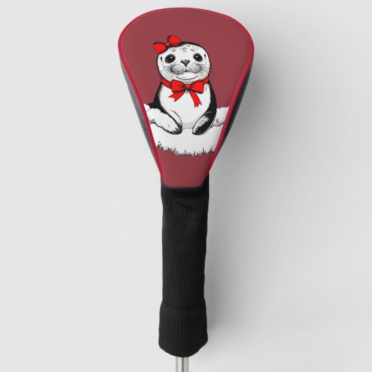 Mooie zeehond met strik – Kersteditie Golfheadcover (Voorkant)