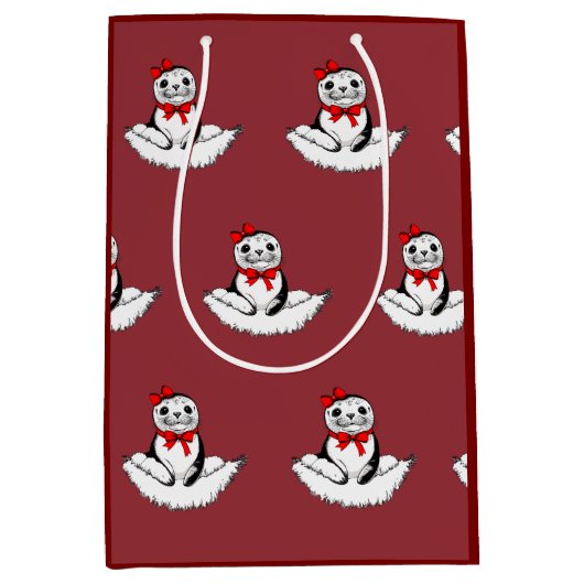 Mooie zeehond met strik – Kersteditie Medium Cadeauzakje (Voorkant)