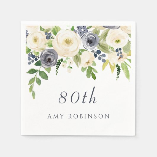 Mooie zeemacht en witte bloemen 80th Birthday Part Servet (Voorkant)