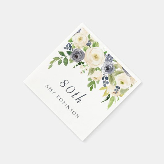 Mooie zeemacht en witte bloemen 80th Birthday Part Servet (Hoek)