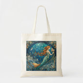 Mooie Zeemeermin Art Nouveau Art Deco Stijl Blauw Tote Bag (Voorkant)