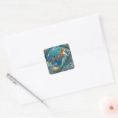 Mooie Zeemeermin Art Nouveau Art Deco Stijl Blauw Vierkante Sticker (Envelop)